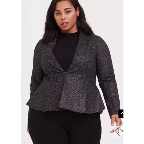 Torrid Studio Uptown Premium Ponte Black Chevron Stretch Peplum Blazer sz 2X 18/ - Picture 1 of 11